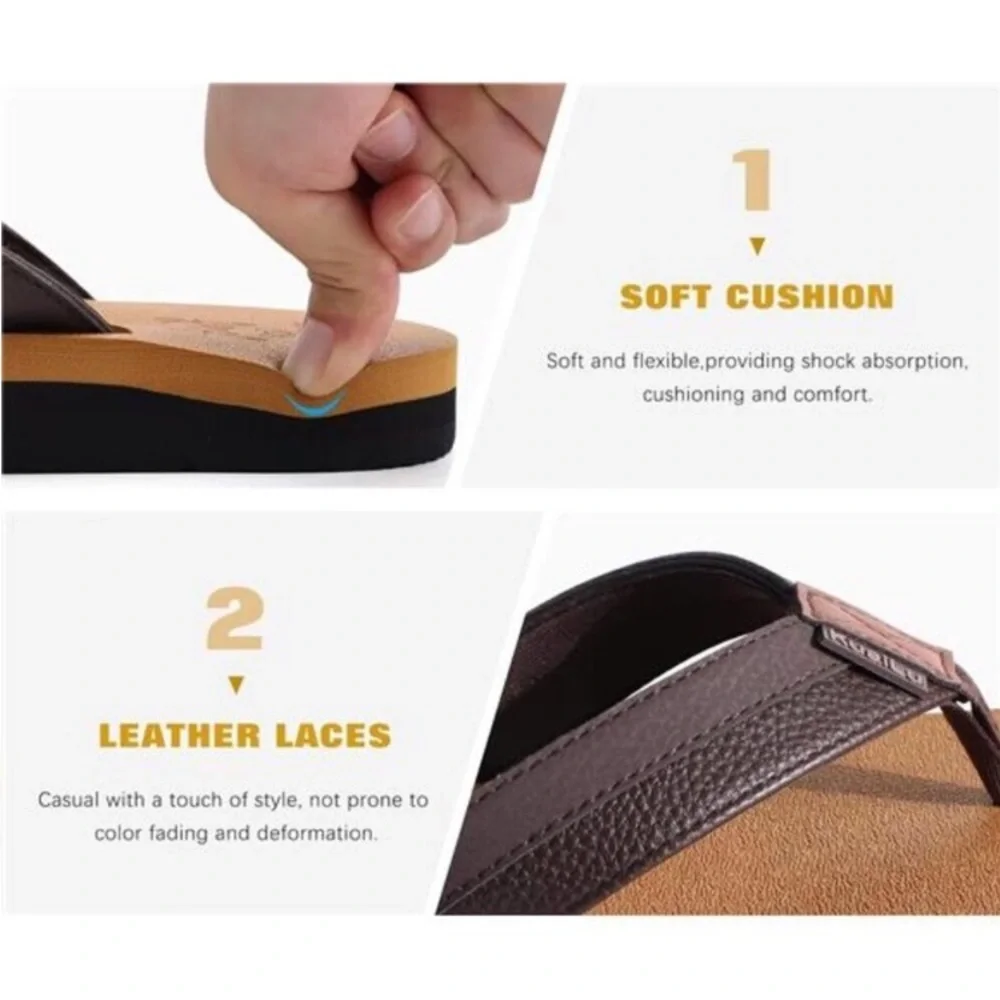 Men's Yoga Mat Leather Flip Flops with Arch Support Comfortable Cushion